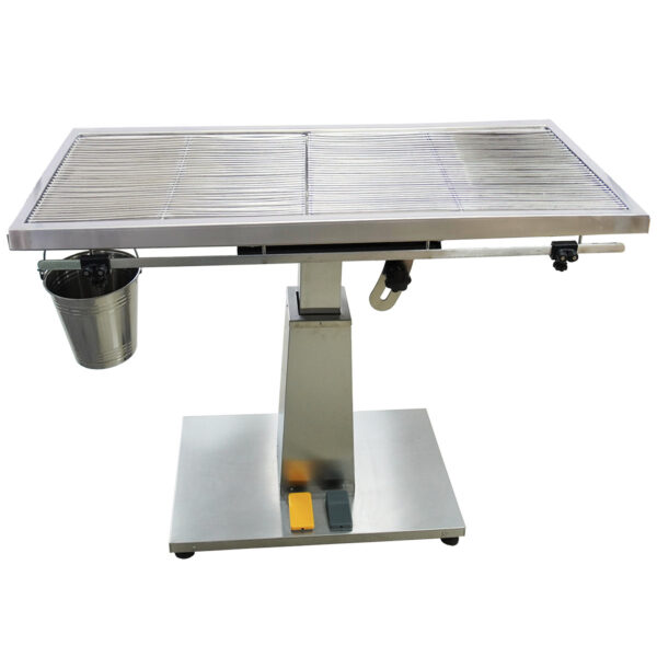 Electric single column veterinary surgery table with mesh-top