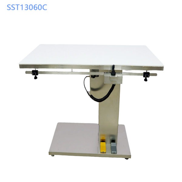 Electric single column veterinary surgery table with rolling acrylic top for C-armX-ray examination